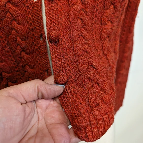 Vintage Cropped Pumpkin Orange Wool Cable Knit Cardigan Medium - Picture 5 of 9